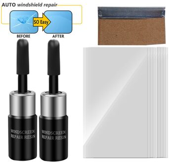 2 Stuks Auto Voorruit Reparatie Tool Vensterglas Vulstoffen Lijmen Afdichtingsmiddelen Curing Lijm Auto Glas Kras Crack Herstellen Kit zwart
