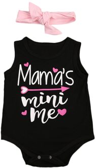 2 stuks Baby Meisjes Kleding Set Leuke Mouwloze Liefde Hart Mama mini me Gedrukt Romper + Hoofdband Outfit Set 0 -24 M 6m