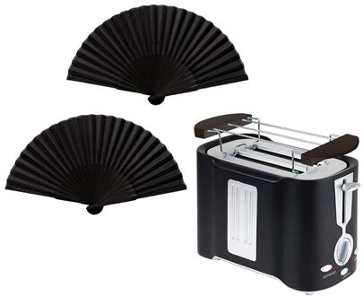 2 Stuks Bamboe Zijde Vouwen Fan Stof Fans Zwarte Hand Fan & 1 Set Broodrooster Automatische Ontbijt Thuis Broodrooster, us Plug