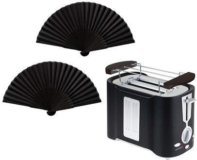 2 Stuks Bamboe Zijde Vouwen Fan Stof Fans Zwarte Hand Fan & 1 Set Broodrooster Automatische Ontbijt Thuis Broodrooster, us Plug