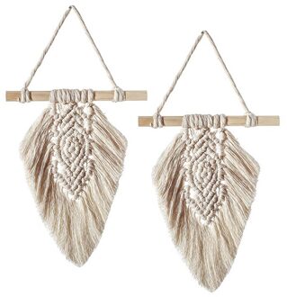 2 Stuks Blad Tapestry Macrame Muur Opknoping Boho Decoratie Nursery Dorm Appartement Slaapkamer Home Decor wit