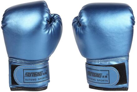 2 Stuks Boxing Training Vechten Handschoenen Lederen Kid Sparring Kickboksen Handschoenen Kids Sport Apparatuur Ponsen Karate Kickboxing Blauw