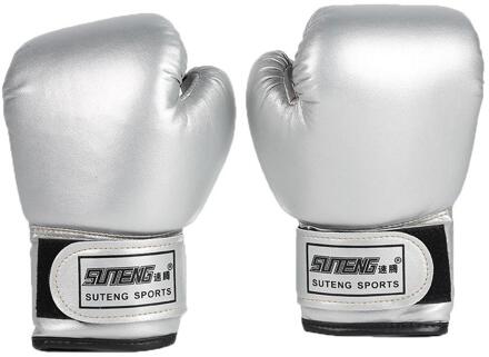 2 Stuks Boxing Training Vechten Handschoenen Lederen Kid Sparring Kickboksen Handschoenen Kids Sport Apparatuur Ponsen Karate Kickboxing zilver
