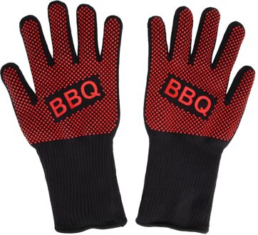 2 Stuks Brandwerende Handschoenen Barbeque Kevlar 500 Graden Bbq Vlamvertragende Brandwerende Oven Handschoenen Voor Warmte-isolatie Magnetron REDBBQ--apair
