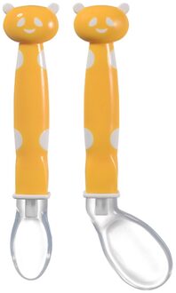 2 Stuks Cartoon Baby Training Lepels Peuters Zachte Food Grade Siliconen Voeden Lepel Met Doos Kinderen Voeden Gebruiksvoorwerpen geel