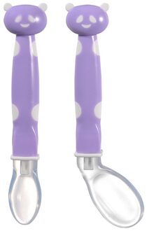 2 Stuks Cartoon Baby Training Lepels Peuters Zachte Food Grade Siliconen Voeden Lepel Met Doos Kinderen Voeden Gebruiksvoorwerpen paars