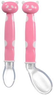 2 Stuks Cartoon Baby Training Lepels Peuters Zachte Food Grade Siliconen Voeden Lepel Met Doos Kinderen Voeden Gebruiksvoorwerpen roze