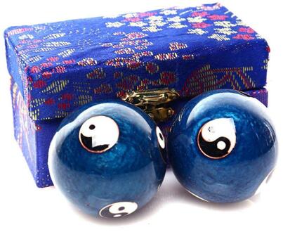 2 Stuks Chinese Cloisonne Gezondheid Oefening Ballen Hand Massage Yin Yang Fitness Handbal Ontspanning Therapie Tai Chis Patroon Massager blauw