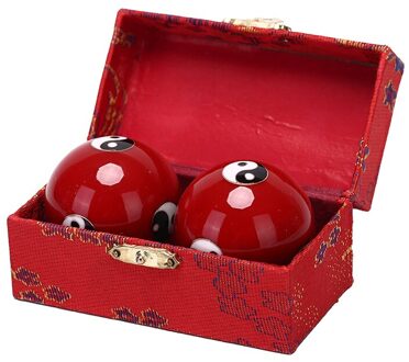2 Stuks Chinese Cloisonne Gezondheid Oefening Ballen Hand Massage Yin Yang Fitness Handbal Ontspanning Therapie Tai Chis Patroon Massager rood