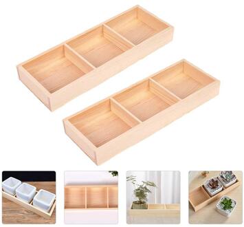 2 Stuks Drie Rooster Houten Opbergdoos Lade Organizer Voor Succulenten