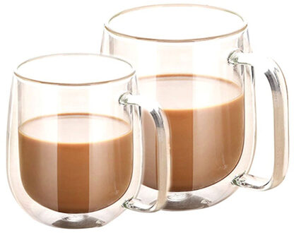 2 stuks Dubbele Wand hittebestendig Koppels Liefhebbers Koffie Mokken Korte Glas Geïsoleerde Melk Thee Kopjes Drinken Glas Mokken voor Thuis Familie