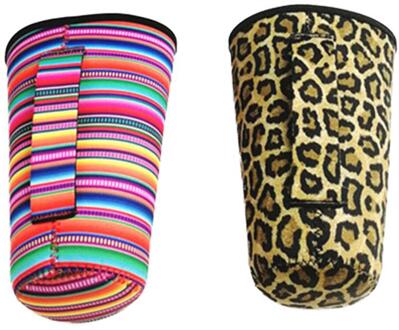 (2 stuks een verkocht) luipaard Print Rainbow Zonnebloem Water Fles Cover Neopreen Geïsoleerde Sleeve bag Case Pouch voor 30oz Tumbler Cup