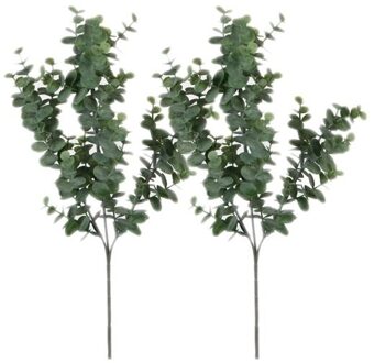 2 stuks Eucalyptus kunstbloemen takken 65 cm decoratie - Kunstplanten Groen