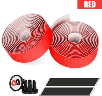 2 Stuks Fietsstuur Tape Leer Eva Anti-Slip Fiets Grips Cork Stuur Plakband Bar Stekkers Mtb Road fiets Bars Grips rood