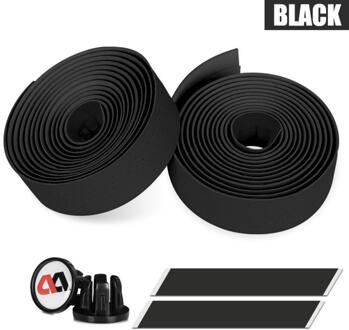 2 Stuks Fietsstuur Tape Leer Eva Anti-Slip Fiets Grips Cork Stuur Plakband Bar Stekkers Mtb Road fiets Bars Grips zwart