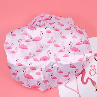 2 Stuks Geel Ananas Afdrukken Douche Cap Vrouw Badmuts Waterdichte Haar Beschermende Hoed Bad Caps Voor Dagelijks Gebruik rood flamingo