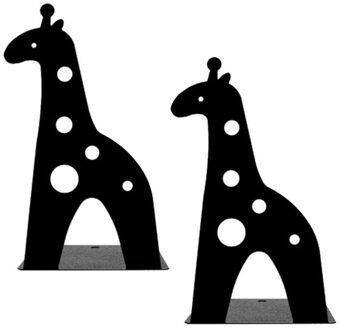 2 Stuks Giraffe Boek Stand Cartoon Dier Giraffe Antislip Metalen Boekensteun Boek Organizer (Rood) zwart