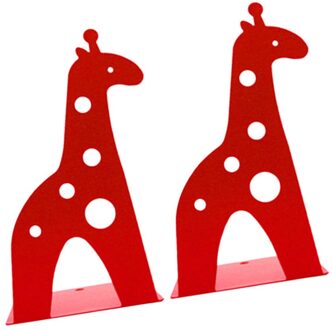2 Stuks Giraffe Boek Stand Cartoon Dier Giraffe Antislip Metalen Boekensteun Boek Organizer (Rood)