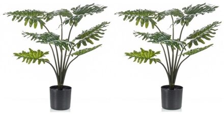 2 stuks groene Philodendron kunstplanten 60 cm met zwarte pot - Kunstplanten