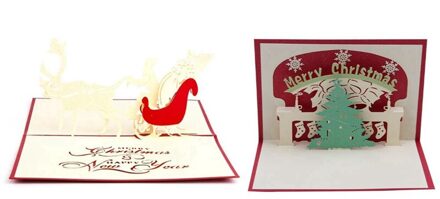 2 Stuks Handgemaakte Leeg 3D -Up Wenskaart Post Kaarten Rode Cover, Kerst Herten Auto & Kerstboom