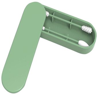 2 Stuks Herbruikbare Wattenstaafje Oor Reiniging Cosmetische Siliconen Knoppen Swabs Sticks Voor Cleaning Up Touch-Ups Dubbele-headed groen