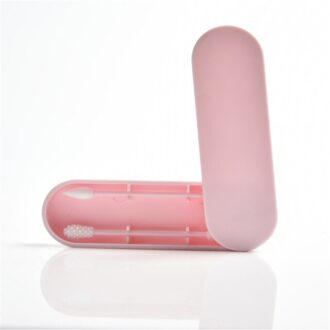 2 Stuks Herbruikbare Wattenstaafje Oor Reiniging Cosmetische Siliconen Knoppen Swabs Sticks Voor Cleaning Up Touch-Ups Dubbele-headed licht roze