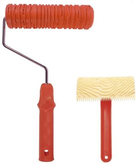 2 Stuks Hout Patroon Schilderen Roller Graining Schilderen Tool Met Handvat, Reliëf Crack Art Rubber Textuur Roller