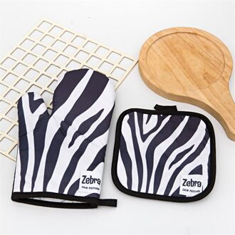 2 Stuks Keuken Handschoenen Bakken Ovenwanten Isolatie Luipaard Patroon Pad Koken Magnetron Handschoenen Ovenwanten Pannenlap Pad zebra met Mat