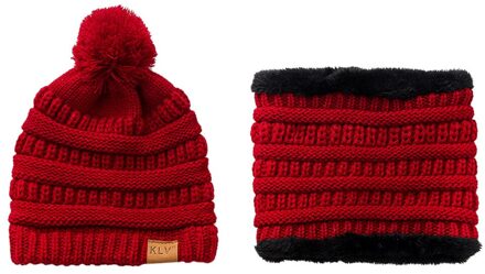 2 stuks Kinderen Cap Sjaal Set Winter Solid Knit Cap Dikke Warm Houden Halsdoek Hoed czapka ik komin tricotin шапка снуд девочка # E rood