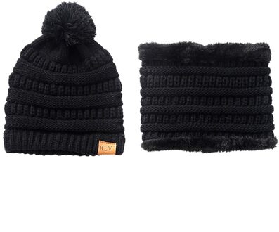2 stuks Kinderen Cap Sjaal Set Winter Solid Knit Cap Dikke Warm Houden Halsdoek Hoed czapka ik komin tricotin шапка снуд девочка # E zwart