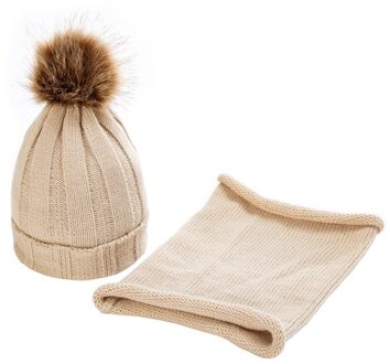 2 stuks Kinderen Cap Sjaal Set Winter Solid Twist Knit Cap Hairball Leuke Warme Sjaal Hoed czapka ik komin tricotin снуд девочка # H Beige