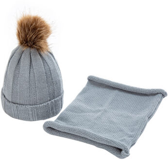 2 stuks Kinderen Cap Sjaal Set Winter Solid Twist Knit Cap Hairball Leuke Warme Sjaal Hoed czapka ik komin tricotin снуд девочка # H Grijs