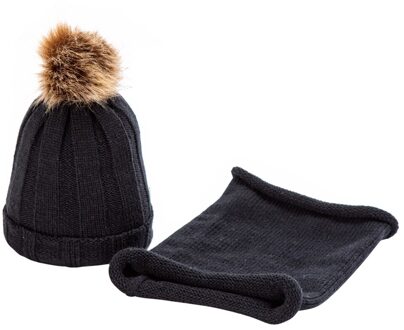 2 stuks Kinderen Cap Sjaal Set Winter Solid Twist Knit Cap Hairball Leuke Warme Sjaal Hoed czapka ik komin tricotin снуд девочка # H zwart