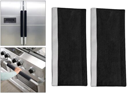 2 Stuks Koelkast Deurklink Cover Keuken Apparaat Decor Handgrepen Antislip Protector Handschoenen Koelkast Oven Schoon Te Houden zwart