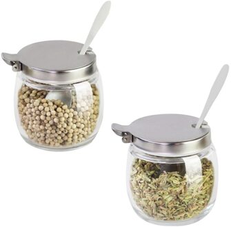 2 Stuks Kruidenpotjes Ronde Glazen Kruiderij Potten Container Zout Shakers Met Roestvrij Stalen Deksel En Lepel
