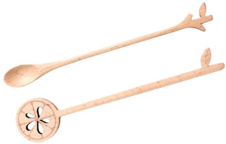 2 Stuks Lange Houten Roeren Lepels Koffie Lepel Mengen Thee Houten Lepel (Boom Kruis + Citroen)