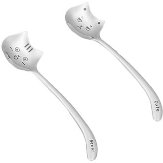 2 Stuks Leuke Kat Koffie Lepel Creatieve Lange Handvat Theelepel 304 Rvs Kat Lepel Bar Servies Couple A