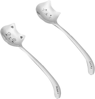 2 Stuks Leuke Kat Koffie Lepel Creatieve Lange Handvat Theelepel 304 Rvs Kat Lepel Bar Servies Couple B