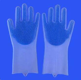 2 Stuks Magic Afwassen Siliconen Handschoenen Afwassen Handschoenen Beschermen Hand Vuil Schoon Borstels Schoonmaken Tool Keuken blauw