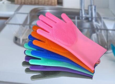 2 Stuks Magic Afwassen Siliconen Handschoenen Afwassen Handschoenen Beschermen Hand Vuil Schoon Borstels Schoonmaken Tool Keuken gemengde kleur