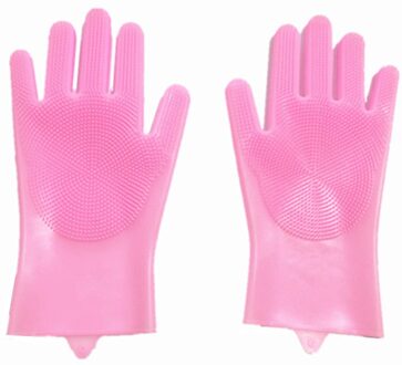 2 Stuks Magic Afwassen Siliconen Handschoenen Afwassen Handschoenen Beschermen Hand Vuil Schoon Borstels Schoonmaken Tool Keuken roze