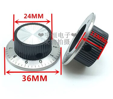 2 Stuks Met Schaal Lock Schroef Knop Diameter 36Mm Hoogte 15Mm Koperen Kern Binnenste Gat 6Mm Potentiometer knop Cap