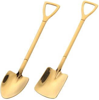 2 Stuks Metalen Ijs Koffie Lepels Rvs Lange Steel Lepel Schop Vorm Shell Thee Lepels Keuken Gereedschap goud