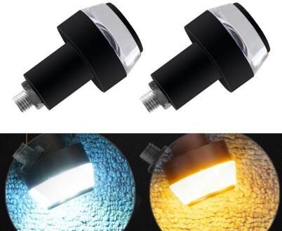 2 Stuks Motorcycle Led Verlichting Geel En Wit Dubbele Licht Gemodificeerde Stuur Led Richtingaanwijzer Voor Cafe Racer
