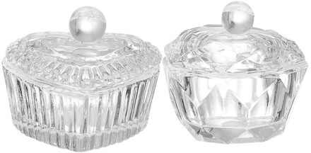 2 Stuks Nail Art Crystal Cups Met Deksel Manicure Acryl Liquid Powder Glas Cup