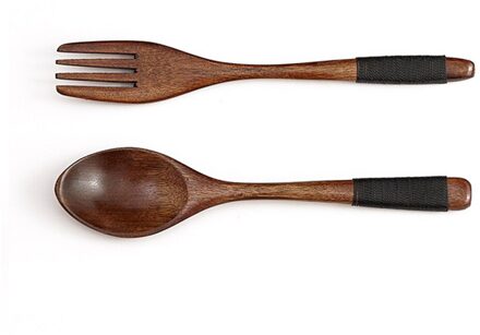 2 Stuks Natuurlijke Houten Lepel & Vork Diner Kit Rice Soepen Gebruiksvoorwerp Granen Handgemaakte Thuis Kicthen Servies Servies Bestek
