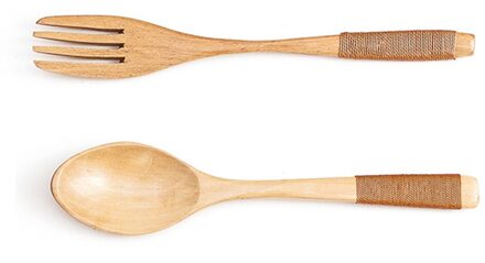 2 Stuks Natuurlijke Houten Lepel & Vork Diner Kit Rice Soepen Gebruiksvoorwerp Granen Handgemaakte Thuis Kicthen Servies Servies Bestek