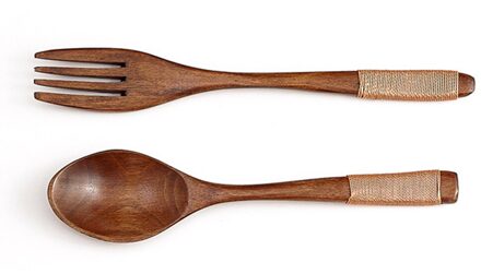 2 Stuks Natuurlijke Houten Lepel & Vork Diner Kit Rice Soepen Gebruiksvoorwerp Granen Handgemaakte Thuis Kicthen Servies Servies Bestek
