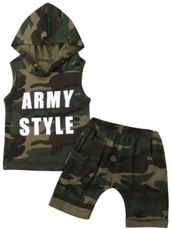 2 STUKS Peuter Kids Baby Boy Army Stijl Hooded Vest Tops Shirt Camouflage Shorts Broek Outfit Kleding 1 -5 Y 4T