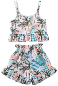 2 Stuks Peuter Kids Baby Meisje Zomer Kleding Sets Bloemen Print Mouwloos T-shirt Tops + Shorts Broek Outfits Set 0-5Y 3T